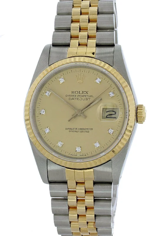 Rolex Oyster Perpetual Datejust 16233 Diamond Dial Mens Watch