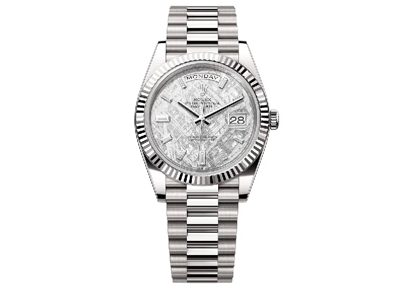 Rolex Day-Date 40mm 228239 White Gold President Meteorite Baguette Dial