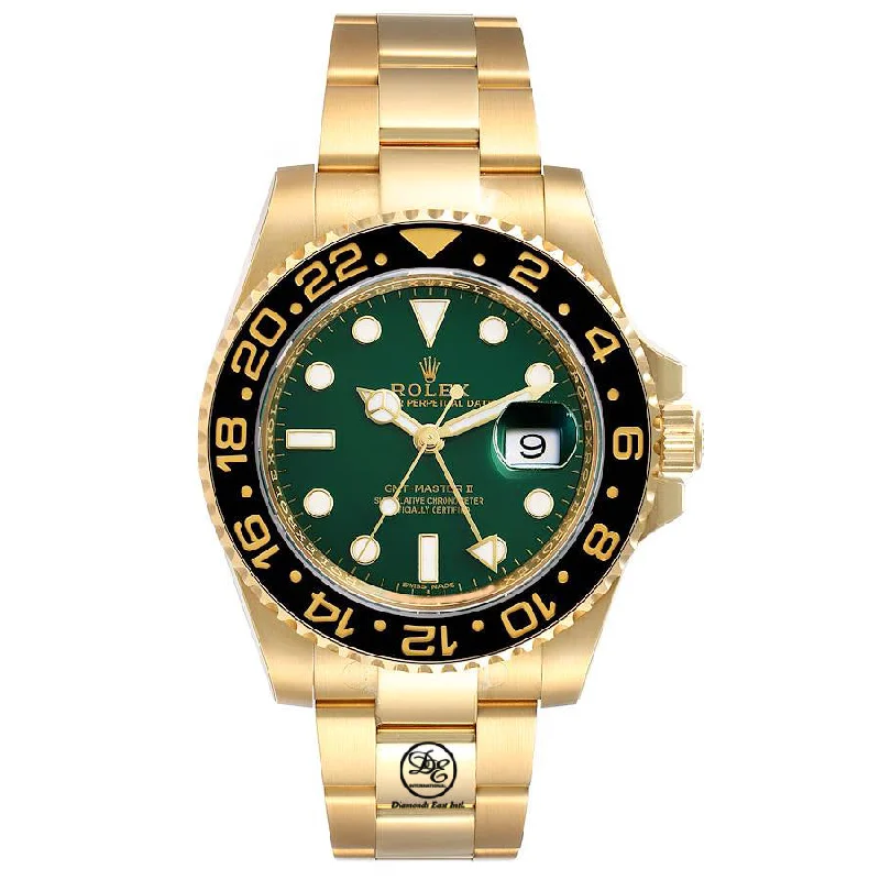 Rolex Gmt Master II Yellow Gold Green Dial 116718LN Box and Papers PreOwned