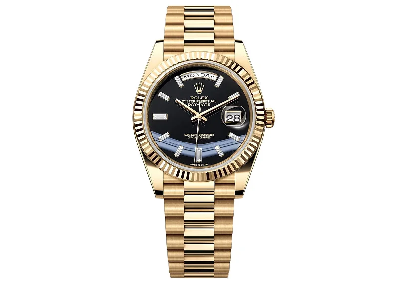 Rolex Day-Date 40mm 228238 Yellow Gold President Black Onyx Baguette Dial