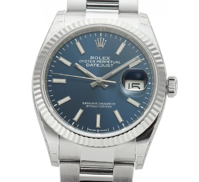 36mm Steel Blue Index Dial 18k Fluted Bezel Oyster Bracelet