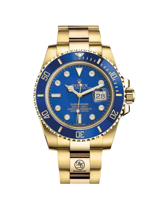 Rolex 116618lb Submariner Date Blue SERTI Factory Diamond Dial Ceramic Bezel 18k Solid Gold