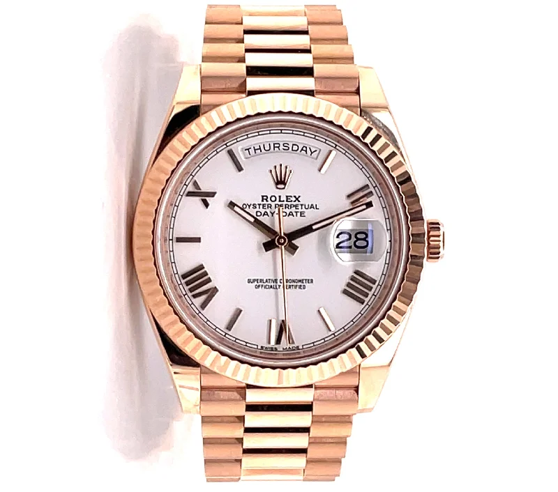 Rolex Day-Date President 40mm White Roman 228235 Rose Gold Box And Papers Preowned