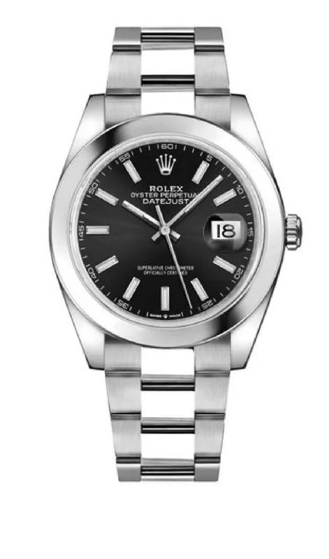 Rolex Datejust 41 Stainless Steel & White Gold - Black Index Dial - Smooth Bezel (Ref# 126300)