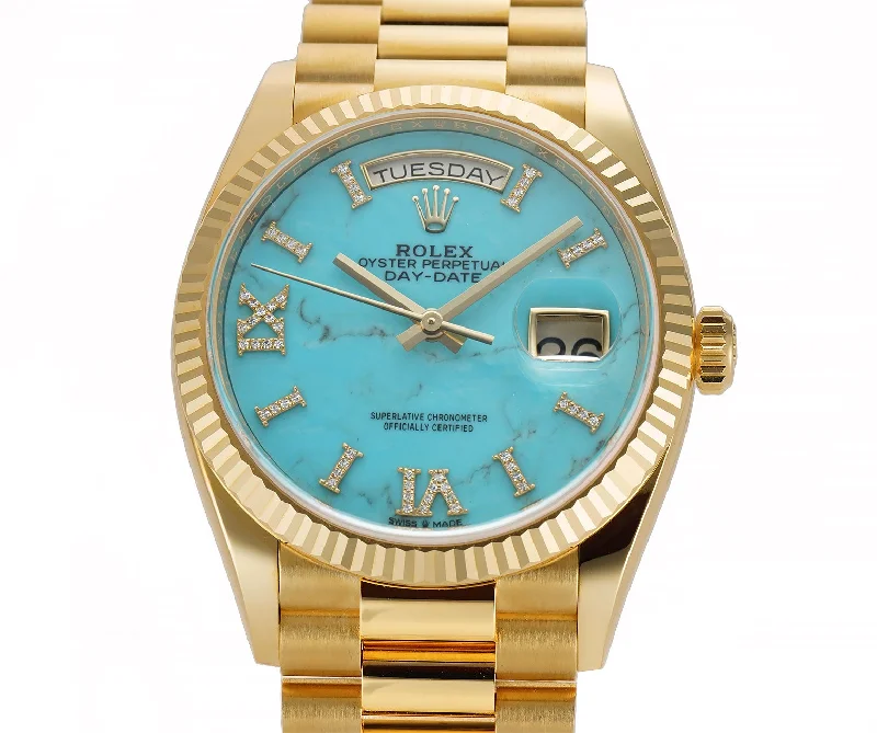 36mm 18k Yellow Gold President Turquoise Diamond Dial