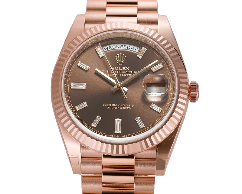 40mm 18k Everose Gold President Chocolate Brown Baguette Diamond Dial