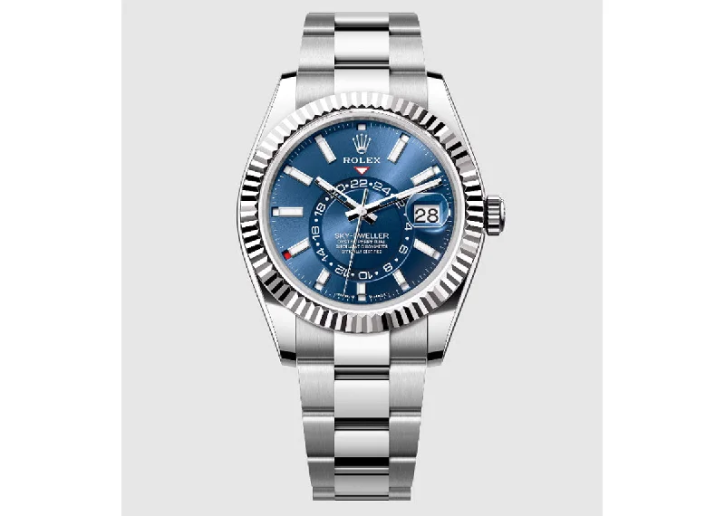 Rolex Sky-Dweller 42mm 336934 Oystersteel Fluted Bright Blue Dial