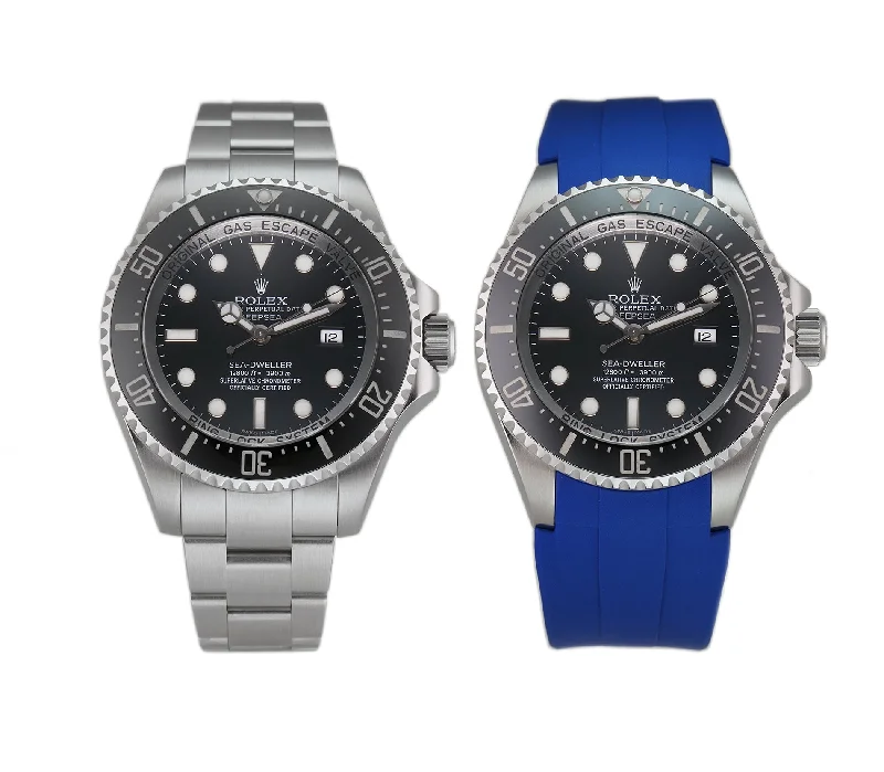 Deepsea 44mm Black Dial On Blue Rubber B Bracelet Included