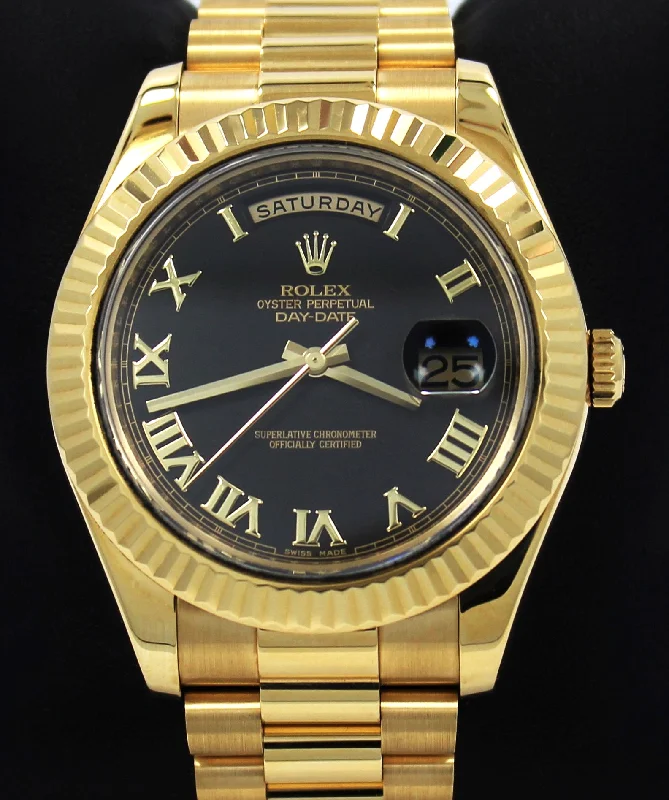 Rolex President Day-Date ii 218238 41mm Factory Black Roman Dial Mint Box/Papers