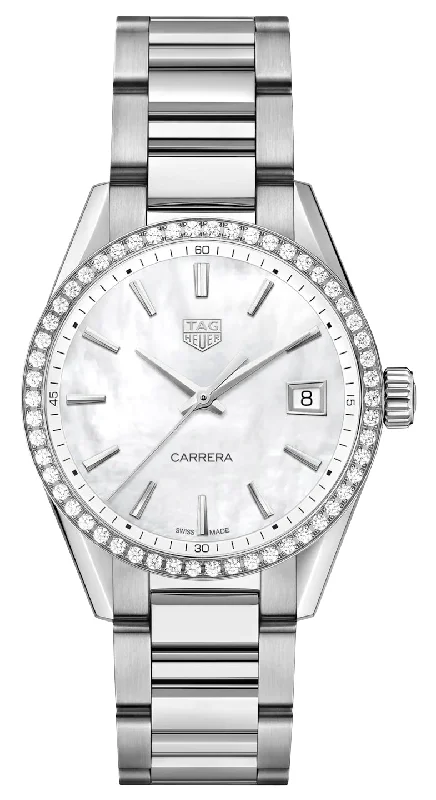 TAG Heuer Carrera Stainless Steel Mother-Of-Pearl Dial Diamonds Date Quartz Womens Watch WBK1316.BA0652