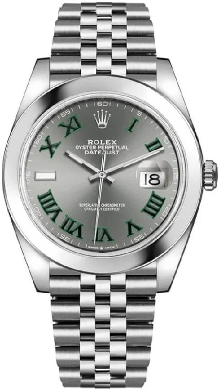 Rolex Datejust 41/ Stainless Steel/ Wimbledon Slate Green Roman Dial/ Smooth Bezel/ Jubilee Bracelet (Ref# 126300)