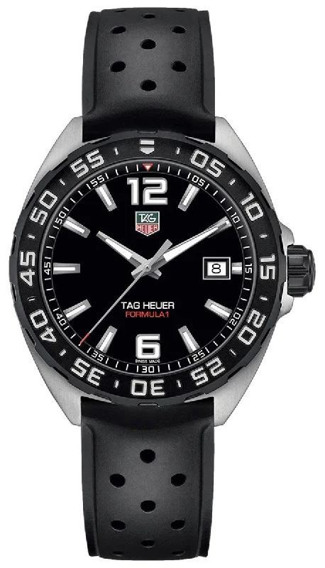 TAG Heuer Formula 1 Stainless Steel Black Rubber Strap Black Dial Date Divers Quartz Mens Watch WAZ1110.FT8023