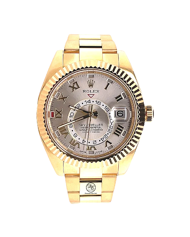 Rolex Sky-Dweller 42mm Yellow Gold Silver Sundust Roman  326938