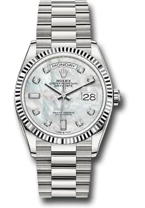 Rolex Day-Date 36 Fluted Bezel Mother-of-Pearl Diamond Dial President Bracelet 128239