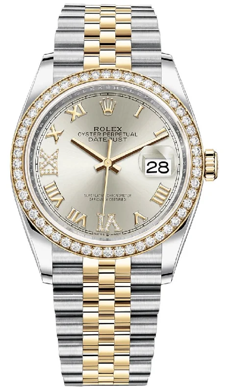 Rolex Datejust 36 Silver Diamond Set Dial Jubilee Bracelet Yellow Gold and Steel (Reference # 126283RBR)