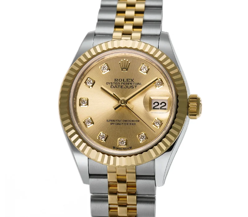 28mm Steel & Yellow Gold Champagne Diamond Dial Fluted Bezel Jubilee Bracelet