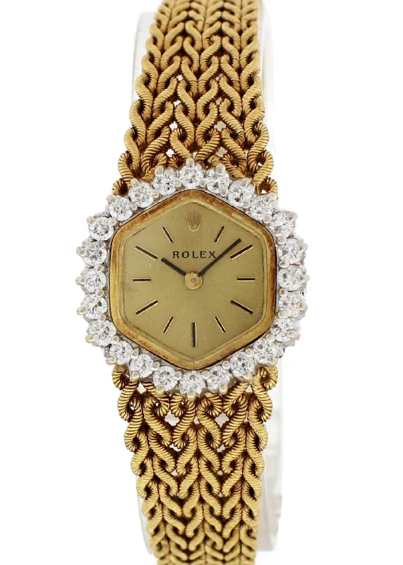 Vintage Rolex 18k Yellow Gold Diamond Bezel Watch