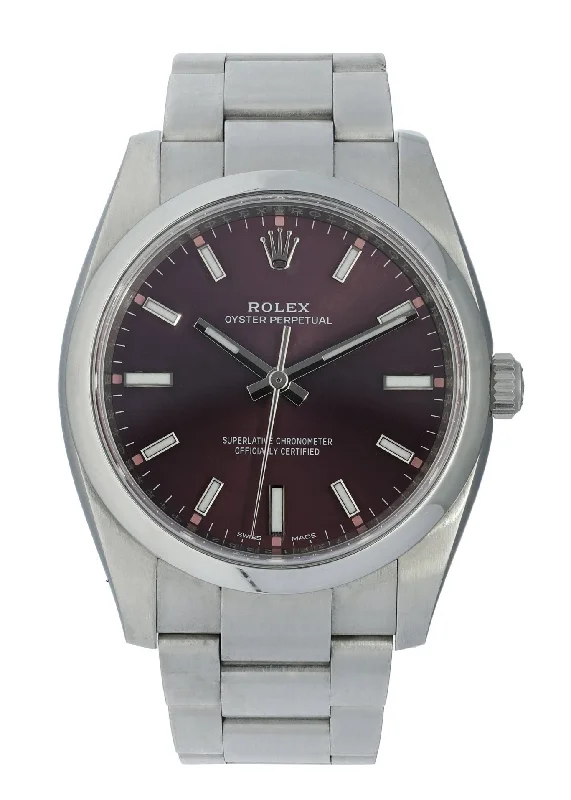 Rolex Oyster Perpetual 114200 Red Grape Watch Box Papers