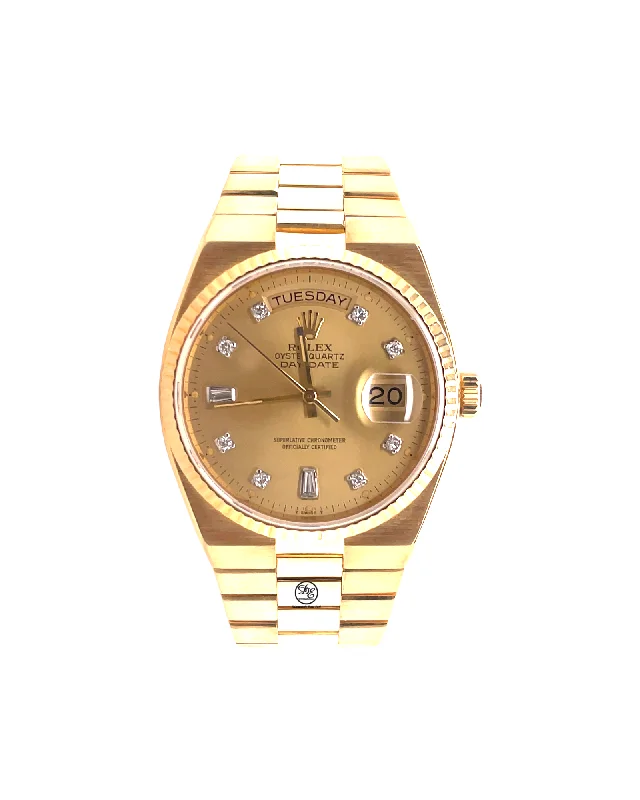 Rolex Day-Date Oysterquartz 19018 Factory Diamond Baguette Dial Box and Papers