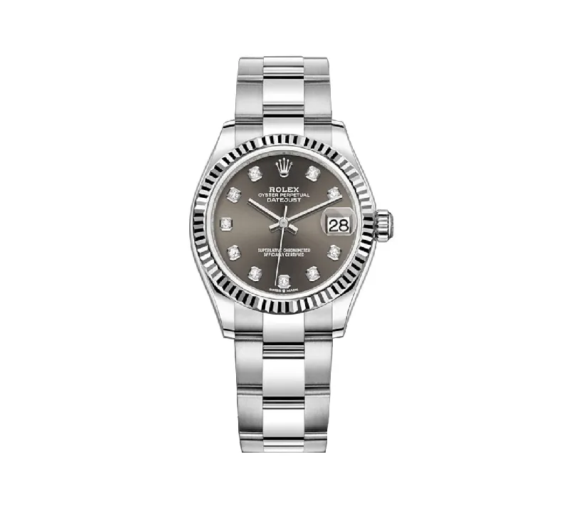 31mm Steel and 18k Fluted Bezel Dark Grey Diamond Dial Oyster Bracelet