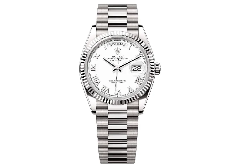 Rolex Day-Date 36mm 128239 White Gold President White Roman Dial