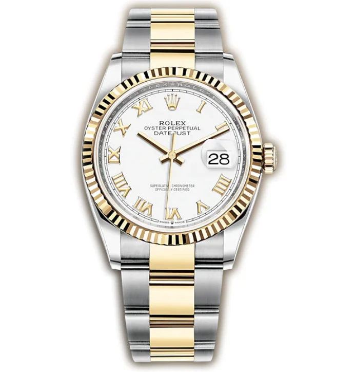 36mm Steel & Yellow Gold Fluted Bezel White Roman Dial Oyster Bracelet