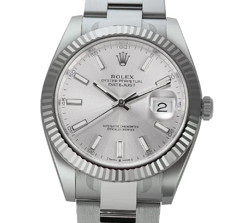 41mm Steel Silver Index Dial 18k Fluted Bezel Oyster Bracelet