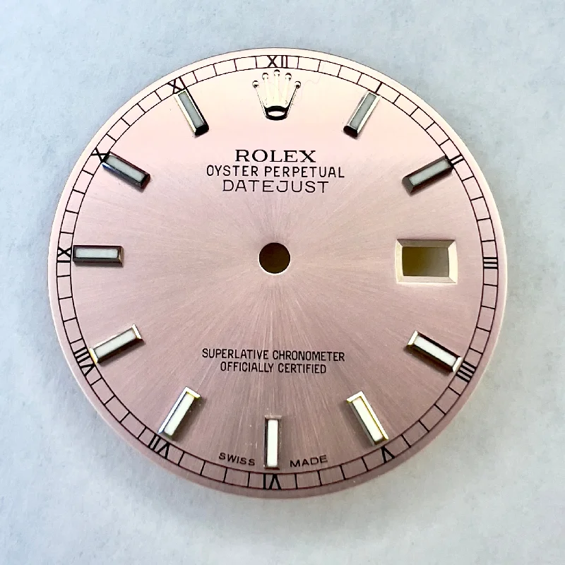 ROLEX 27.7mm Pink Color Luminous Silver Hour Markers Roman Numerals DIAL for 36mm ROLEX DATEJUST