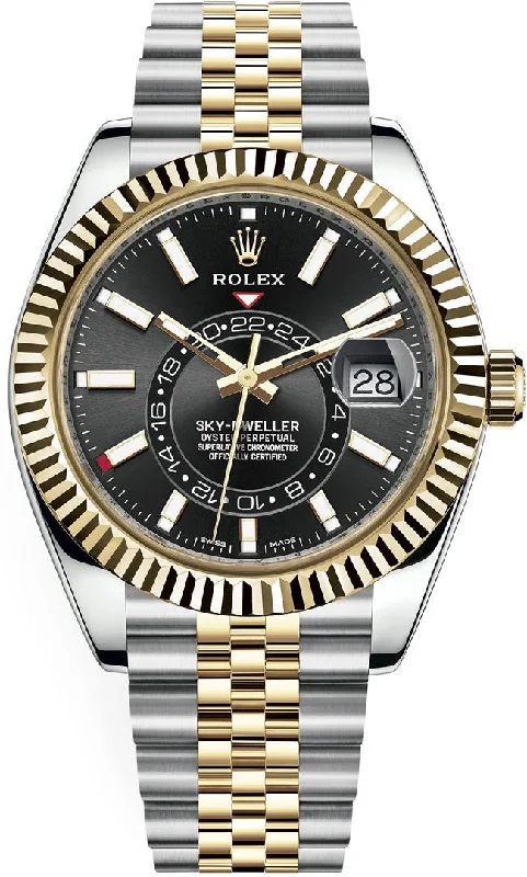 Rolex Yellow Rolesor Sky-Dweller Watch - Black Index Dial - Jubilee Bracelet (Ref # 326933)