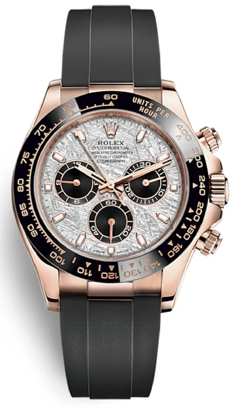 Rolex Daytona Everose Gold Cosmograph Daytona 40 Watch Meteorite Black Index Dial Oysterflex 116515ln