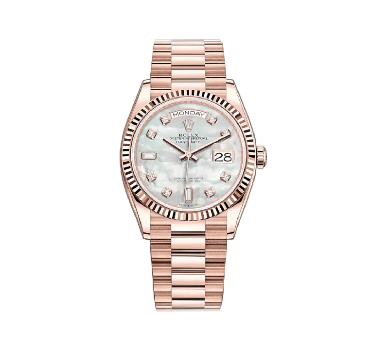 36mm 18k Everose Gold President MOP Baguette Diamond Dial