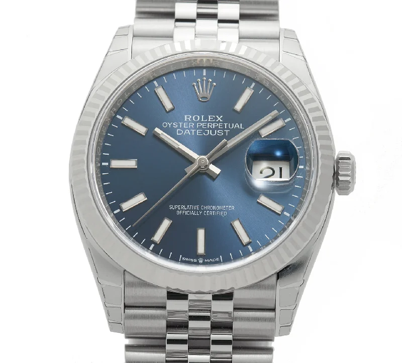 36mm Steel Blue Index Dial 18k Fluted Bezel Jubilee Bracelet