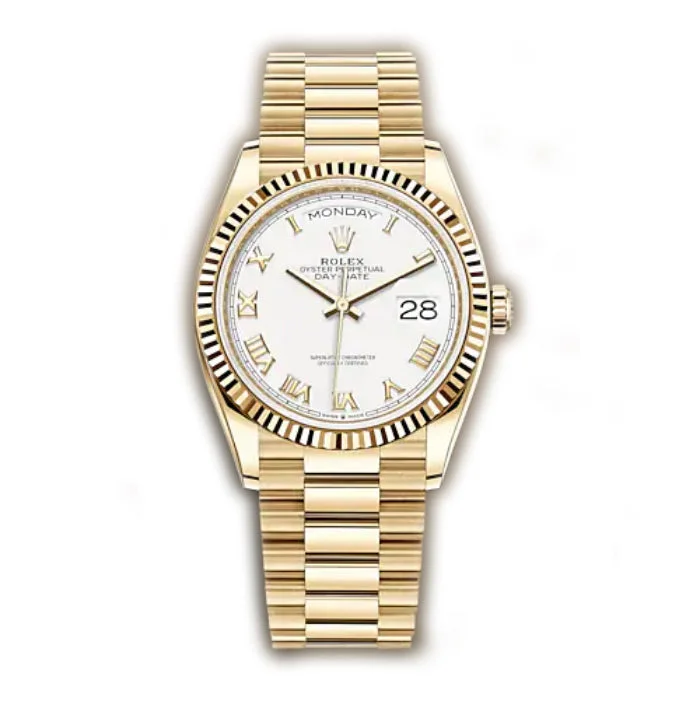 36mm 18k Yellow Gold President White Roman Dial