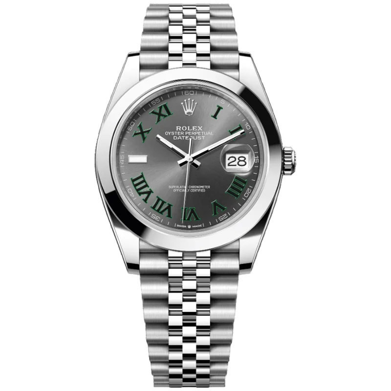 Rolex Datejust Wimbledon 41mm 126300-0014 Smooth Bezel, Grey and Green Roman Dial, Unworn 2024