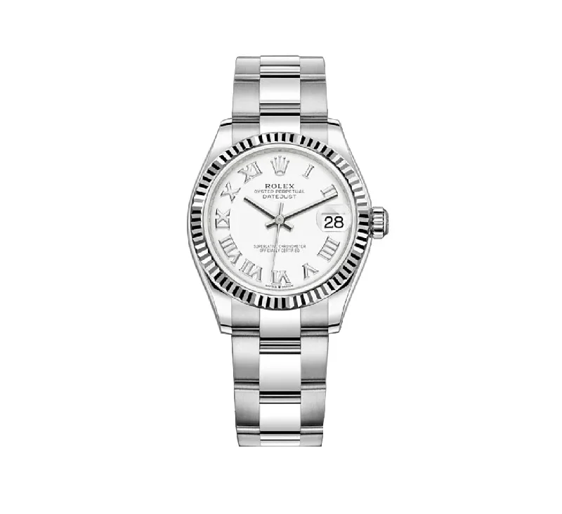 31mm Steel and 18k Fluted Bezel White Roman Dial Oyster Bracelet