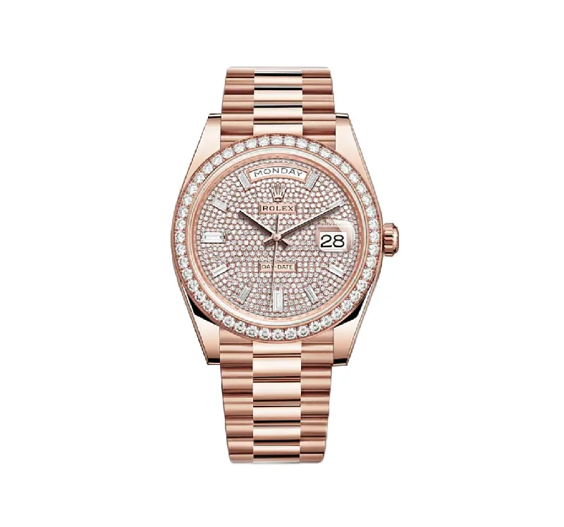 40mm 18k Everose Gold President Pave Baguette Diamond Dial