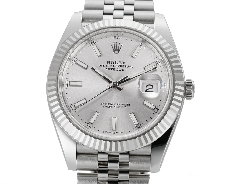 41mm Steel Silver Index Dial 18k Fluted Bezel Jubilee Bracelet