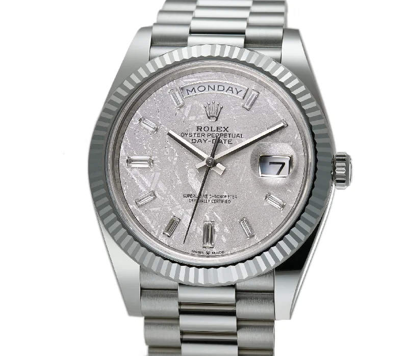 40mm 18k White Gold President Meteorite Baguette Diamond Dial