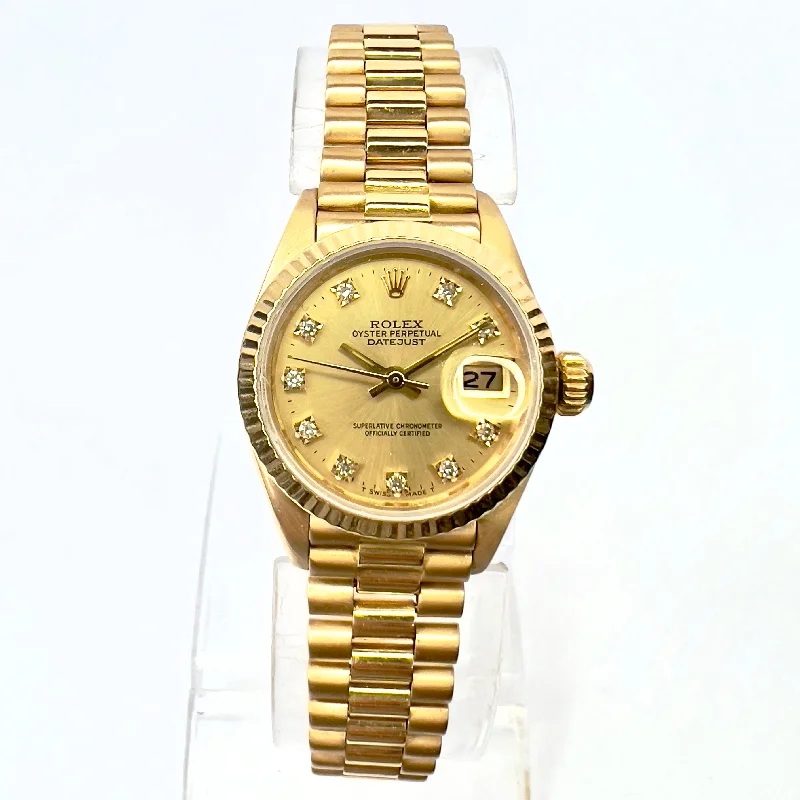 ROLEX OYSTER PERPETUAL DATEJUST Presidential 26mm 18K Yellow Gold FACTORY DIAMOND Watch