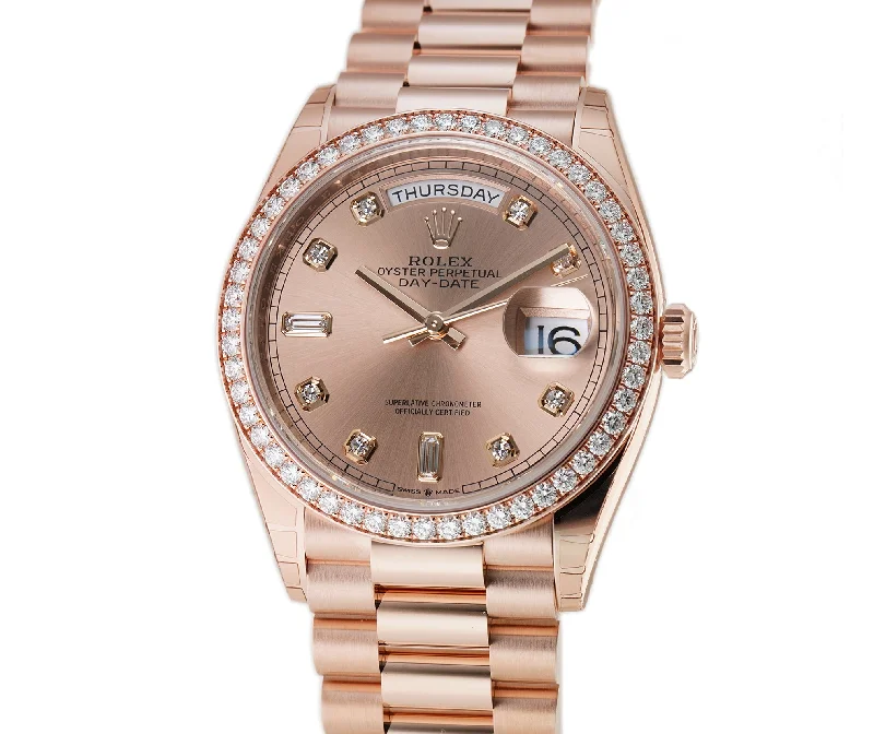 36mm 18k Everose Gold President Diamond Bezel Pink Rose Diamond Dial