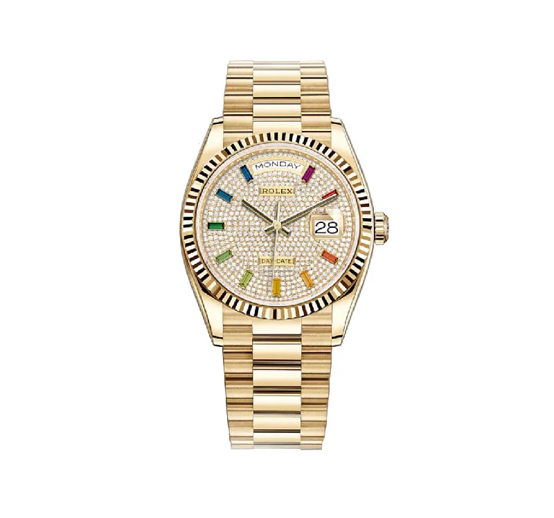 36mm 18k Yellow Gold President Diamond Pavé Rainbow Dial