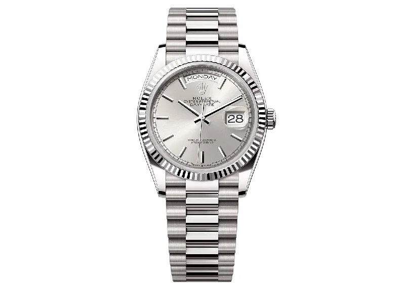 Rolex Day-Date 36mm 128239 White Gold President Silver Dial