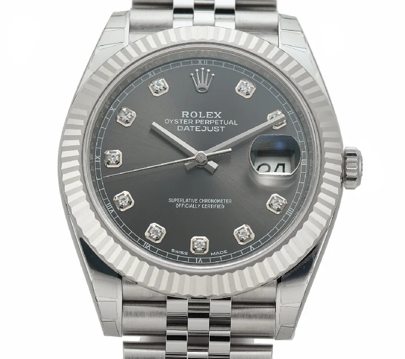 41mm Steel Rhodium Diamond Dial Fluted Bezel Jubilee Bracelet