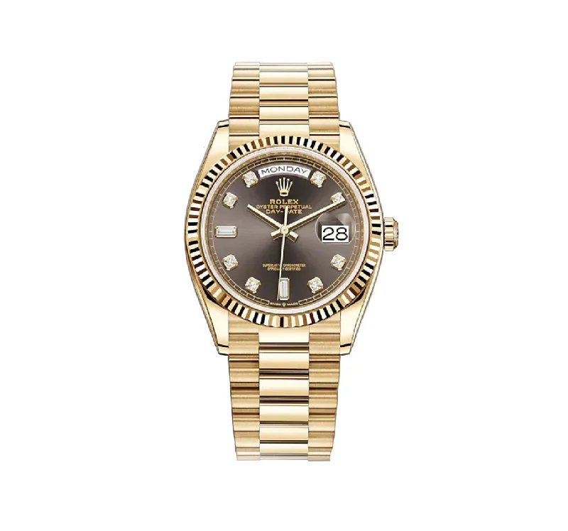 36mm 18k Yellow Gold President Dark Grey Diamond Dial