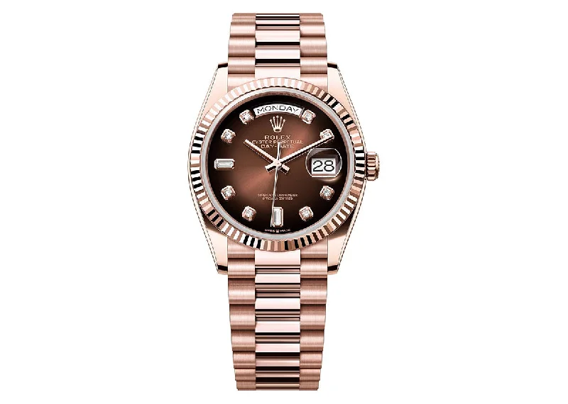 Rolex Day-Date 36mm 128235 Rose Gold President Chocolate Diamond Dial