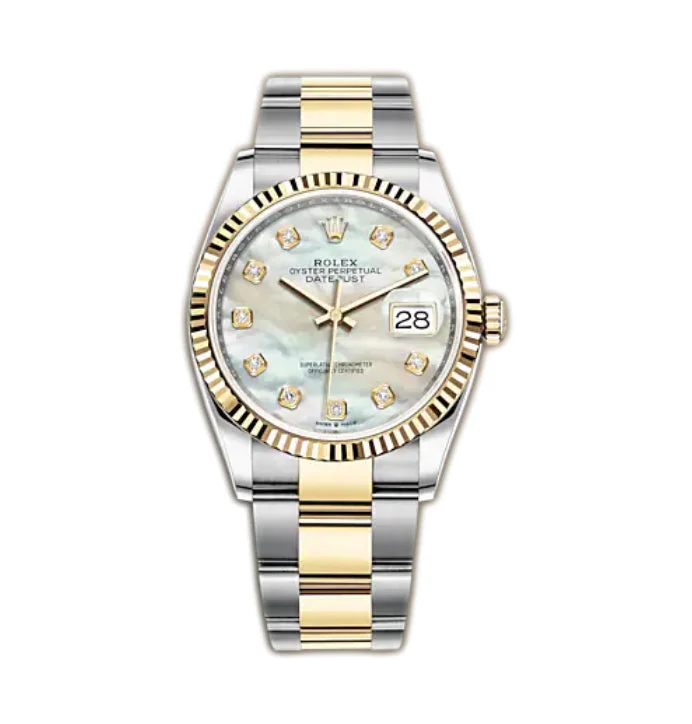 36mm Steel & Yellow Gold White MOP Diamond Dial Oyster Bracelet