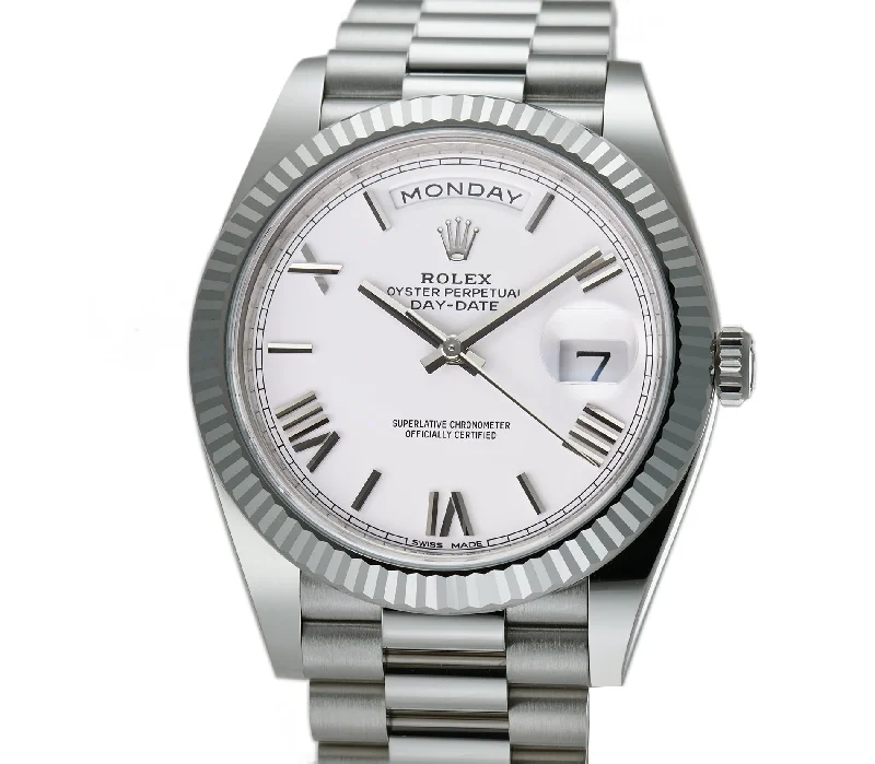 40mm 18k White Gold President White Roman Dial