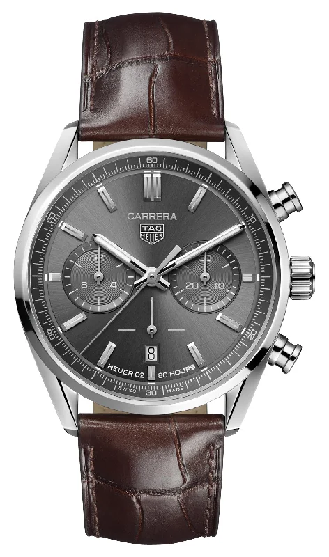 TAG Heuer Carrera Automatic Chronograph Stainless Steel Gray Dial Brown Leather Strap Date Mens Watch CBN2012.FC6483