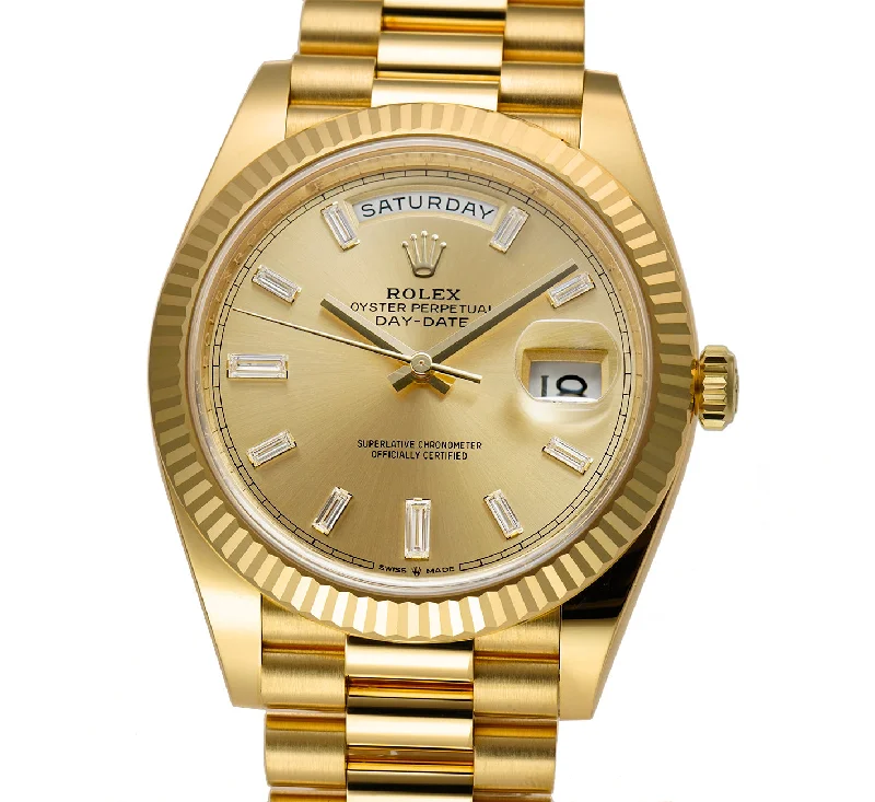 40mm 18k Yellow Gold President Champagne Baguette Diamond Dial