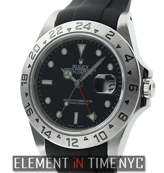 Stainless Steel 40mm Black Dial On RubberB Strap Bracelet Included